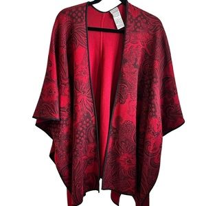 CHICO'S Stretch Knit Kimono Printed Cardi Sweater Top Red Black Size XL